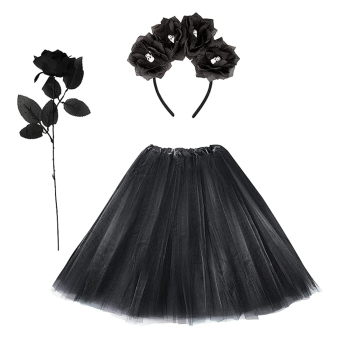 Pack Gótica, Mujer Oscura - Tutú 40cm, Diadema y Rosa Negra