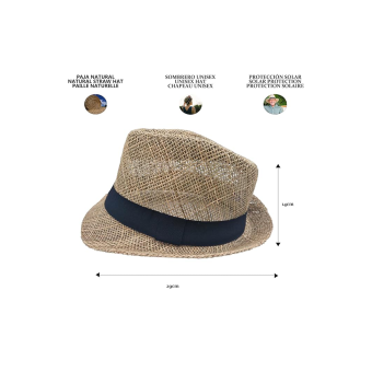 Sombrero Nature Borsalino Unisex – Fedora de Paja Natural con Banda Negra