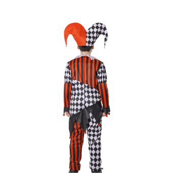 Disfraz Arlequín Niño – Conjunto Rombos Rojo y Negro con Sombrero