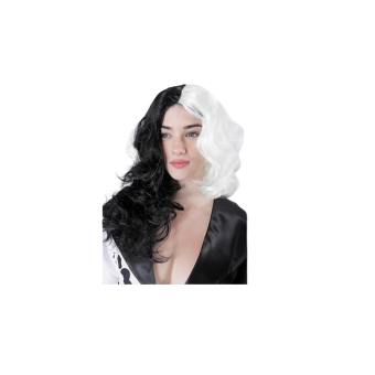 Peluca Larga Ondulada Bicolor para Mujer – Inspiración Cruella de Vil