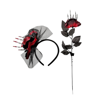 Diadema de Halloween con Flor Roja – Toque Elegante para Disfraces Mágicos