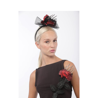 Diadema de Halloween con Flor Roja – Toque Elegante para Disfraces Mágicos