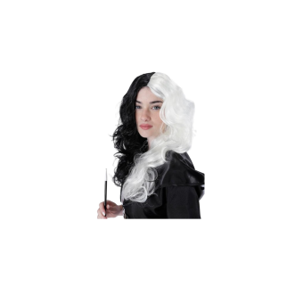 Peluca Larga Ondulada Bicolor para Mujer – Inspiración Cruella de Vil