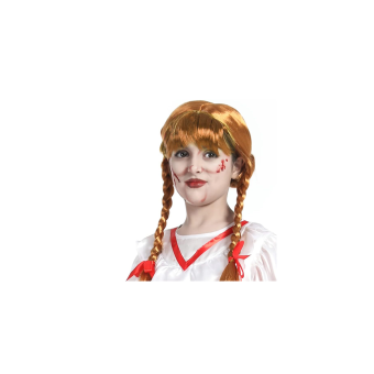 Peluca Annabelle con Dos Trenzas – Accesorio de Muñeca de Terror para Niña