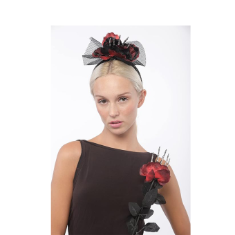 Diadema de Halloween con Flor Roja – Toque Elegante para Disfraces Mágicos