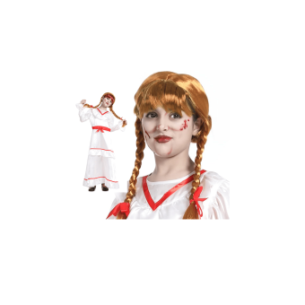 Peluca Annabelle con Dos Trenzas – Accesorio de Muñeca de Terror para Niña