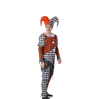 Disfraz de Payaso Arlequín para Hombre - Mono con Gorro Rojo y Negro
