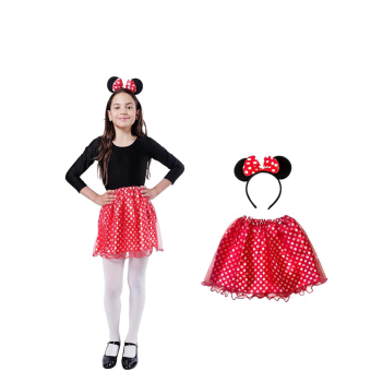 Tutú Rojo de Lunares y Diadema con Orejas al Estilo Minnie para Niña – Accesorio para Disfraces